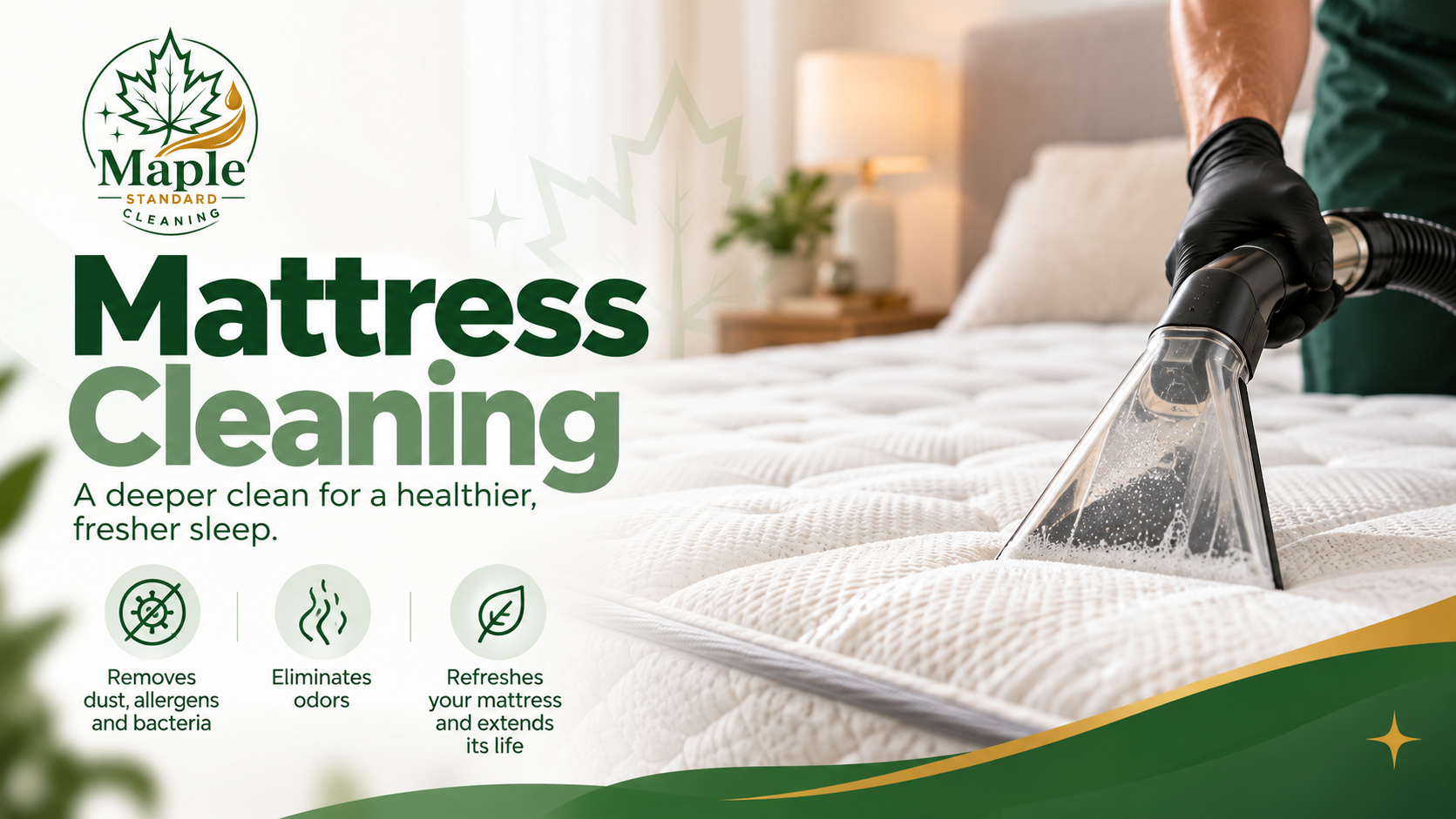 Professional mattress cleaning with extraction equipment in a Calgary bedroom